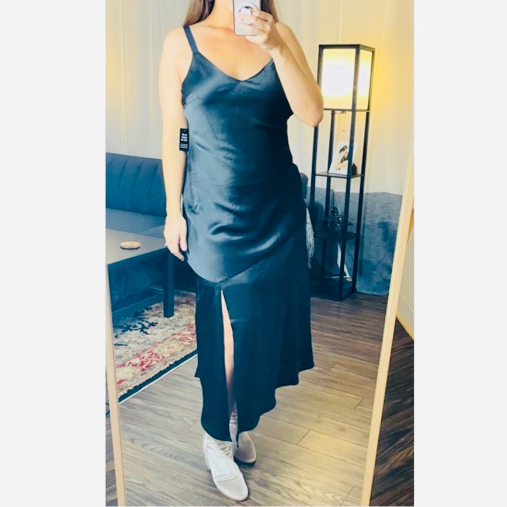 EXPRESS BLACK MIDI SLIP DRESS WITH SLIT SIZE LARGE